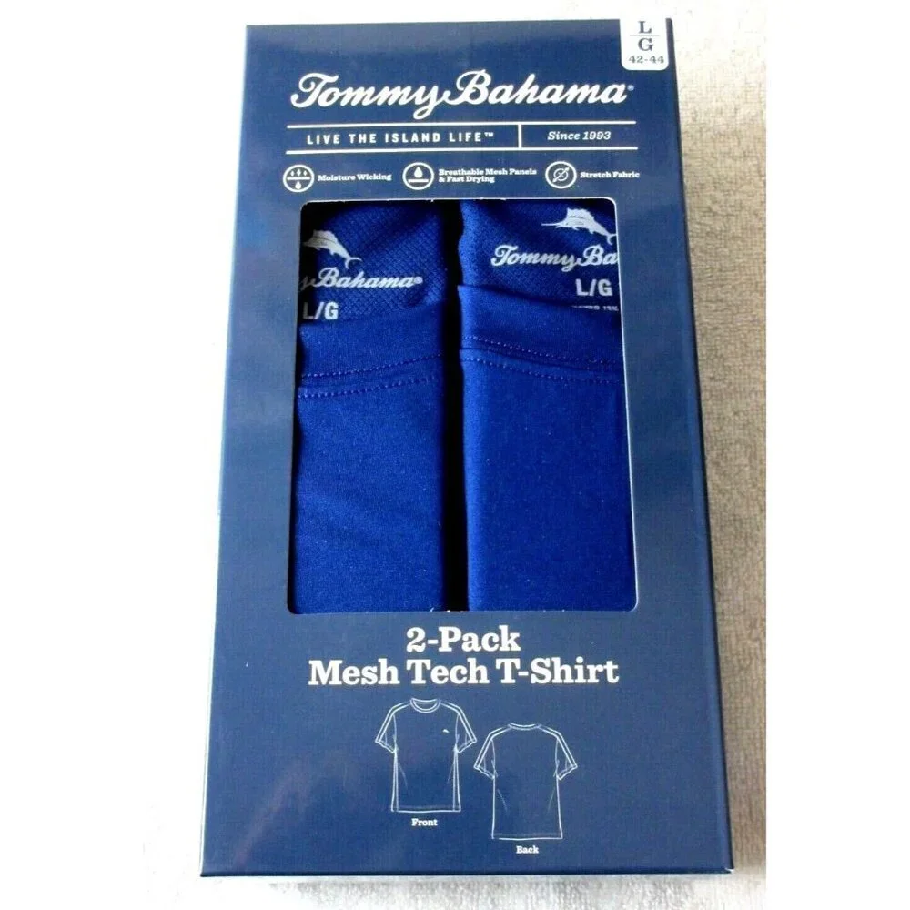 Men's Tommy Bahama 2 Pack Mesh Tech Stretch T Shirt Blue Marlin Logo NIB